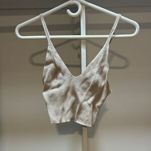 Forever 21 Cream Ribbed V-Neck Cropped Tank